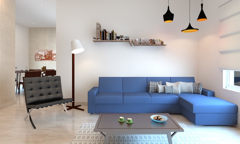 Sofa Biru yang Kontras