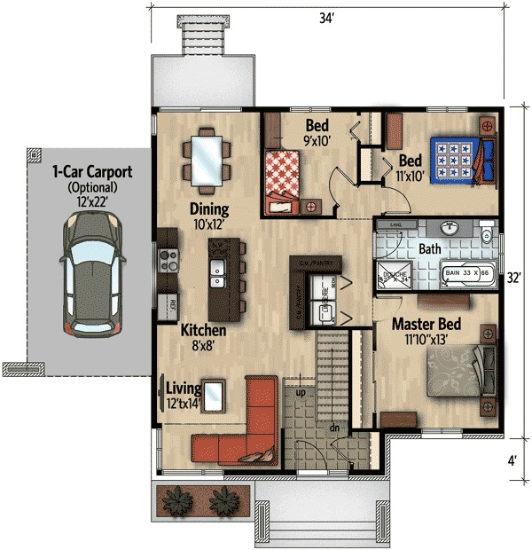 Desain Rumah 3 Kamar dengan Ukuran Kecil (denah)