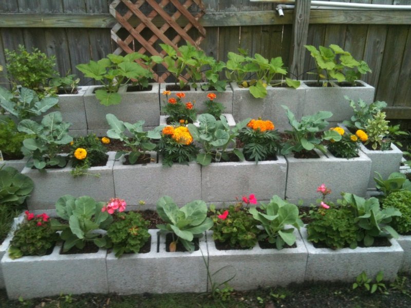 12. Industrial Cinderblock Planter Bed