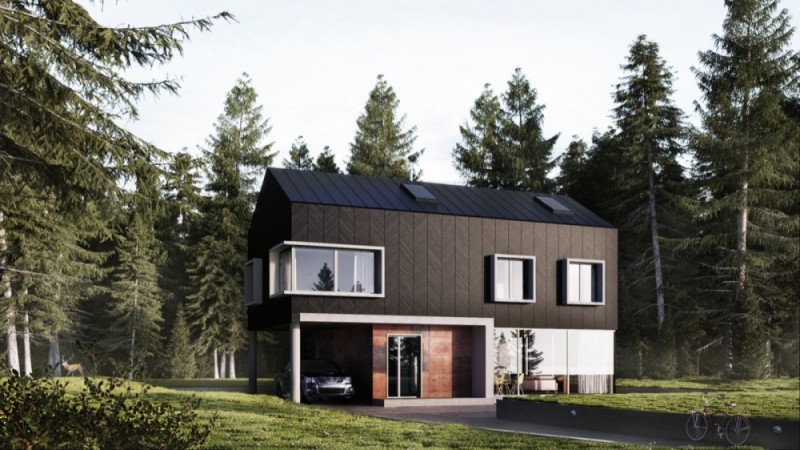 Desain Rumah Kayu Modern dengan Panel Kayu Vertikal